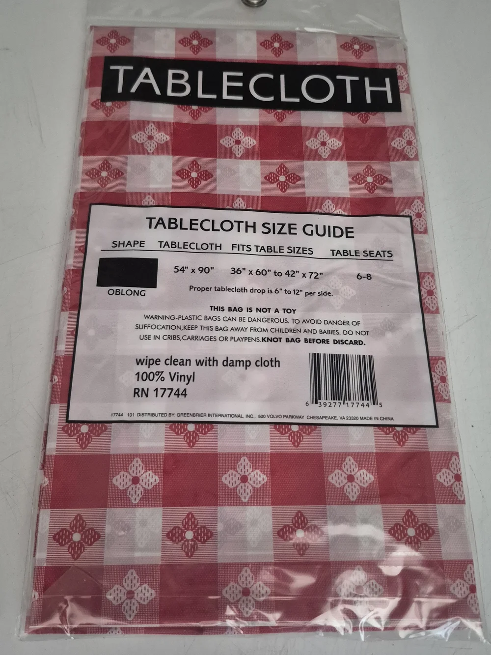 Red and White Check Disposable Tablecloth - Vinyl 3 pk bundle